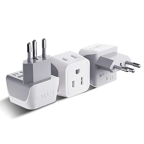 Ceptics Brazil Travel Adapter Plug with Dual USA Input - Type N (3 Pack - Ultra Compact - Safe Grounded Perfect for Cell Phones, Laptops, Camera Chargers and More - Power Plug (CT-11C)