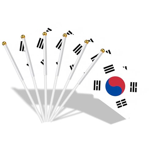 AhfuLife Petit Drapeau Corée du Sud - 15Pcs Mini Drapeaux Coréen avec Poteau Solide Blanc de 30cm pour Décoration Jardin Bar, Coupe du Monde, Célébration Fête Nationale