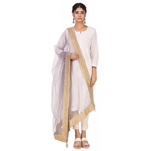 Image of Traditions Bazaar Women's Net Zari Border Dupatta