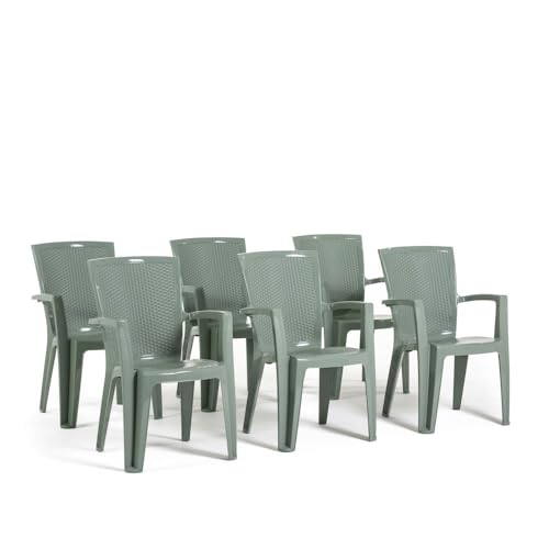 RATTATAN Diana - chaises empilables d'extérieur et de Jardin en résine Effet rotin avec accoudoirs (6, Vert Sauge)