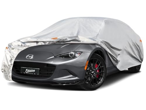 Kayme 6 Layers Car Cover Custom Fit for Mazda Miata MX-5 MX5 (1990-2025) Waterproof All Weather for Automobiles Outdoor Full Cover Rain Sun UV Protection.Sliver