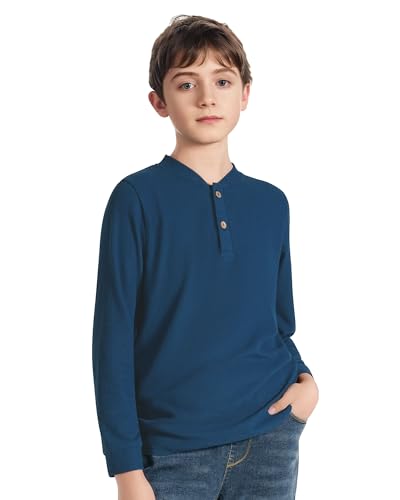 Boys Henley Long Sleeve Shirts Cotton T-Shirts for Boy Spring Fall Winter Kids Casual Basic Tee Tops 7-14 Years