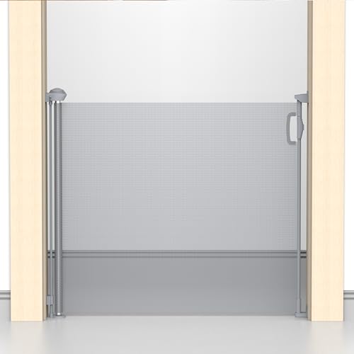 Image of Kids Station Baby Retractable Safety Gate - Barrier Fence - Baby Proof Safety Gate for Door and Stairs - Auto Close - Retractable Mesh - Height 90cm or 2.9ft - Expandable to 180cm or 6ft (Grey)
