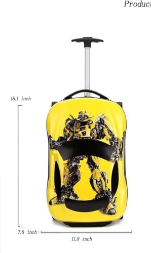 Image of Kids Ride On Trolley Bag for Boys & Girls | Hard Shell Cabin Luggage with 4 Wheels & Telescopic Handle | Lightweight Travel Suitcase for School Trips, Vacations & Holidays | Cartoon Design (Yellow)