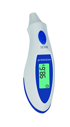 Veridian Healthcare Ear Thermometer | Tympanic Infrared Measurements | Instant 1-Second Readout | Fever Alert | Backlit Display | 10-Memory Recall | 5-Year Warranty