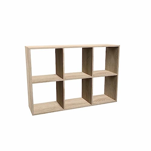 CDF Bücherregal mit 6 Fächern Würfelregal offenen Würfeln für Wohnzimmer Studio 2x3 Regal Stufenregal Ordnungssystem für Bücher Deko Fotos Arbeitszimmer Flur Eiche Sonoma 30x110x75 cm
