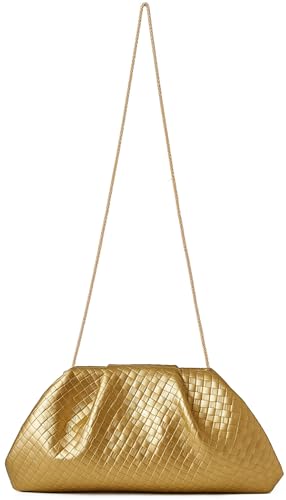 Image of Women's Woven Evening Bag Ruched Dumpling Clutch Purse Detachable Chain Crossbody Bag