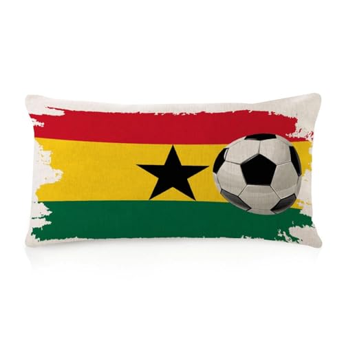WSDESDEC Housse de coussin élégante avec fermeture éclair - 30,5 x 50,8 cm - Thème football Ghana - Décoration d'intérieur - Taie d'oreiller pour banc, terrasse, maison