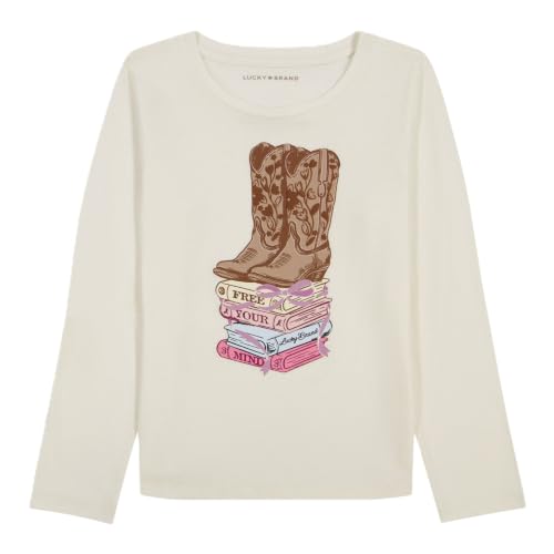 Image of Lucky Brand Girls' Long Sleeve Graphic T-Shirt, Tagless Cotton Tee with Fun Designs