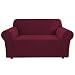 H.VERSAILTEX Loveseat Slipcovers for 2 Cushions Sofa 1 Piece Furniture Cover for Loveseat Rich Textured Lycra High Spandex Checked Pattern Loveseat Covers for Living Room, 2 Seater, Burgundy Red