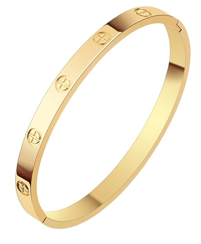 18K Gold Bangle Bracelets for Women, Stainless Steel Bracelets18K Real Gold Plated with Love 5A Cubic Zirconia, Friendship Love Bracelets Jewelry gifts for women