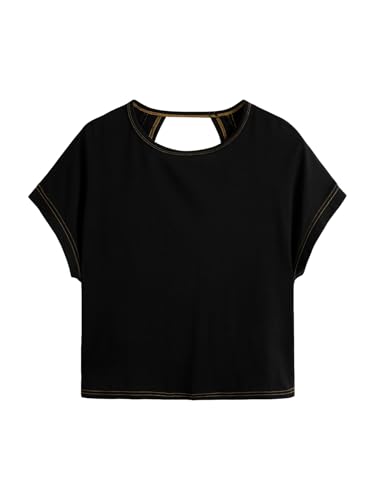 Image of RoseSeek Women's 3 Packs Open Back Tops T Shirt Criss Cross Cut Out Tee Short Sleeve Crewneck Summer Backless Tops