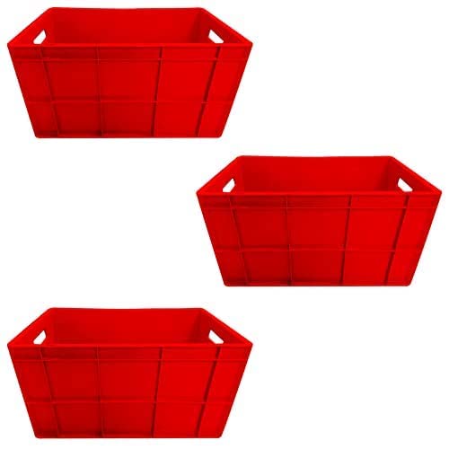 Multipurpose Heavy Duty Big Multicolor Portable Plastic Crate | Organizer Stackable Shelf Basket for Large Storage Bin | Vegetable | Fruit | Fish | Milk 60x40x32cm ( Pack of 3 )