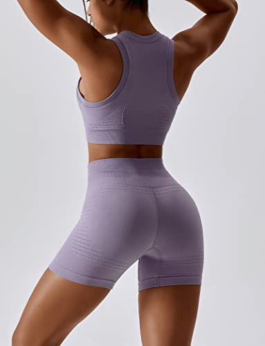 Image of Workout Sets for Women 2 Piece Seamless Ribbed Tank Top Sport Bra High Waist Biker Shorts GYM Yoga Exercise Outfits