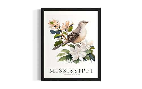 Mississippi Bird Wall Art Print Poster, State Painting Photo Artwork Wall Decor Nature Landscape Bedroom Bathroom Living Room 167B (Mississippi Bird, 18 x 24 inches, Unframed)