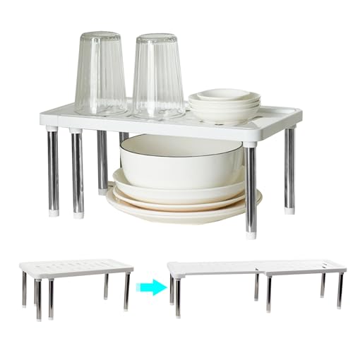 fuxunamz Armadio Organizzatore Ripiani portaoggetti Cucina - Estensibile Portaspezie Scaffale Organizzatori Ripiano Pantries Armadietti Organizer in Plastica per Banco, Dispensa, Bagno Armadi, Bianco