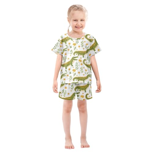 ALAZA Crocodile Daisy Flower Pajamas Short Sleeve 2 Piece Sleepwear Top and Bottom Pajama Set Unisex3