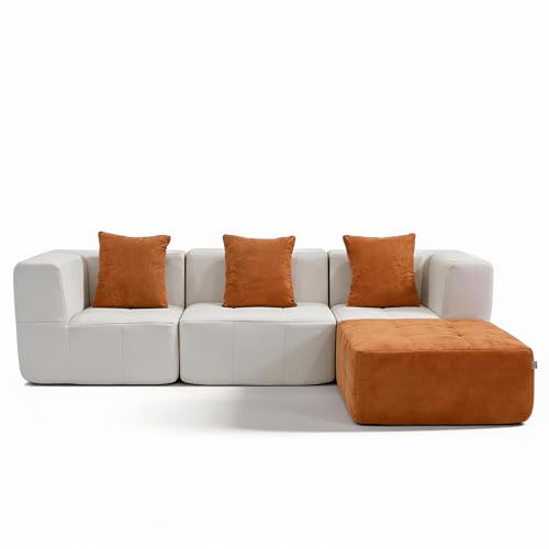 Coco Living Eden Complet | Canapé d’Angle Convertible 3 Places avec Méridienne | Largeur 270 cm | Design Moderne | Confort Premium (Blanc Orange)