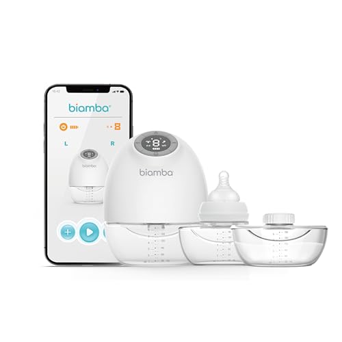 Biamba Pump Pro - Extractor de leche portátil manos libres, capacidad de 180 ml, extractores de lactancia portátiles con control de aplicación, extractores de leche eléctricos manos libres con 3 modos