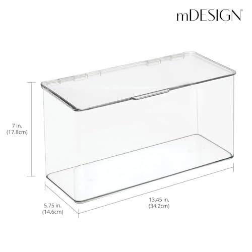 mDesign Plastic Stackable Playroom/Gaming Storage Organizer Bin Box with Hinged Lid for Drawer or Cabinet - Organize Electronics, Crayons, Games, Blocks, Toys, Lumiere Collection - 2 Pack - Clear - Image 4