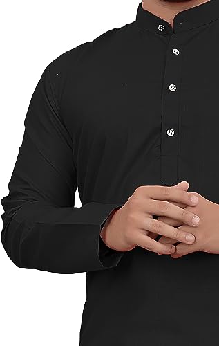 Image of Cotton Blend Full Sleeve Long Plain Kurta for Men