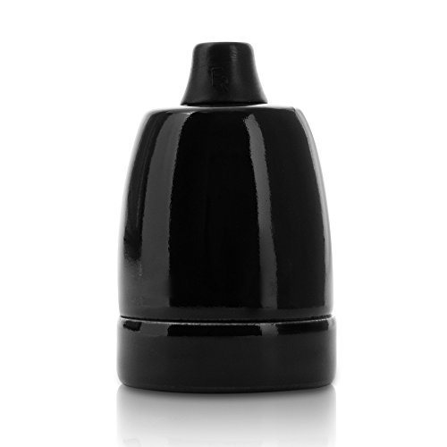 Fassung aus Porzellan, Porzellanfassung Keramikfassung E27, schwarz glasiert, mit Klemmnippel Cover