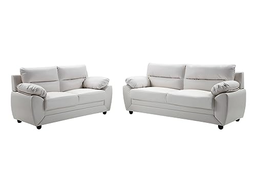 Vente-unique - Canapés 3 Places et 2 Places Manoa en Simili - Blanc