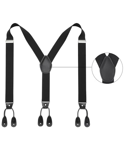 Kajeer Men Button Suspenders Adjustable, Heavy Duty Y-Back Elastic Tuxedo Elastic Mens Suspenders with Leather Buttons End2