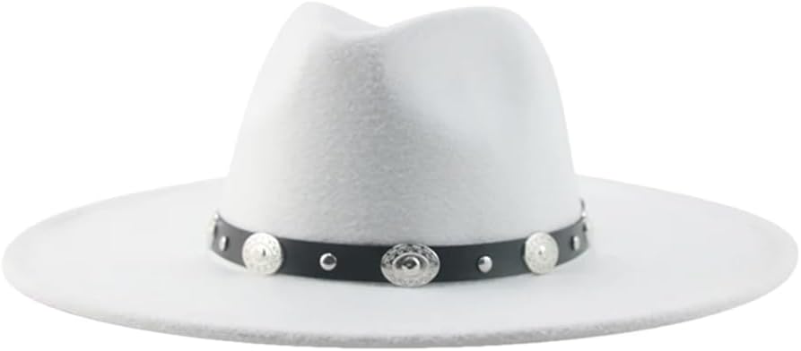 Fedoras Hats for Women Panama Wide Brim Big Size Belt Casual Formal Men Caps Sombreros White 56-58cm(Adults)