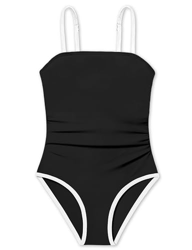 Image of Shallmu Girls One Piece Swimsuits Color Block Dual Crossback Straps with Cover Up Skirt Girl's Swimwear 9-16Y