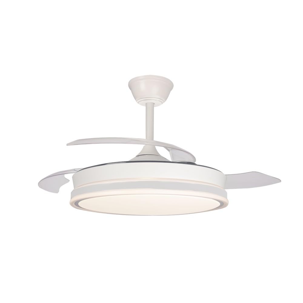 wonderlamp - Ventilador de techo retrláctil con aspas plegables Surpino Blanco, Ventilador de techo con luz LED 45W con Memoria de encendido y Mando a distancia CCT Regulable