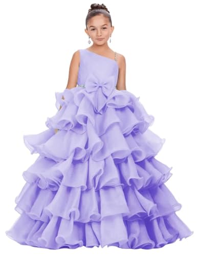 Flower Girl Dress for Wedding Tulle Tiered Ruffles Party Dresses First Communion Dress with Bow Ball Gown F0043