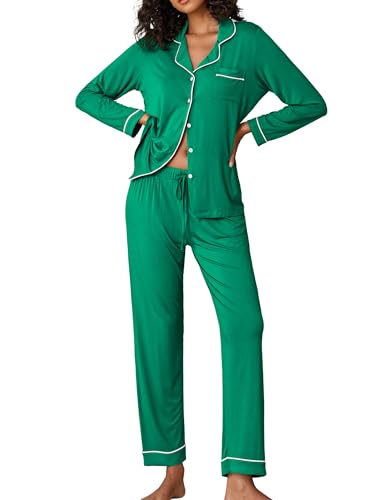 Image of Ekouaer Pajamas Women's Long Sleeve Sleepwear Soft Button Down Loungewear Pjs Lounge Set Nightwear XS-XXL