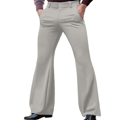 Men Bell Bottom Pants Vintage Flare Formal Dress Trousers Slim Fit Solid Color Elastic Business Fashion Pants