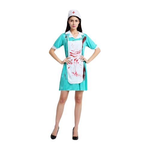 Yhsioaklo Disfraz de Enfermera Ensanguinada Halloween,Disfraz De Enfermera Para Halloween | Vestido De Disfraz Y Cosplay Para Niños, Niñas, Hombres, Adolescentes, Mujeres Y Espectáculos De Carretera