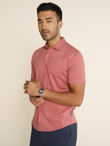 Image of DaMENSCH Men's Constant All-Degree Half Sleeve Regular fit Shirt, Pique Textured, Thermoregulating Cotton Blend, Recycled Fabric Shirts Stylish