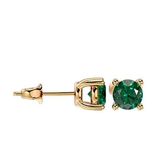 1/2 Carat Emerald Elegant Round Stud Earrings For Women In 18K White Gold Push Back Or Screw Back Earrings 3 Mm May Birthstone Jewelry By Vvs Gems #TOP1