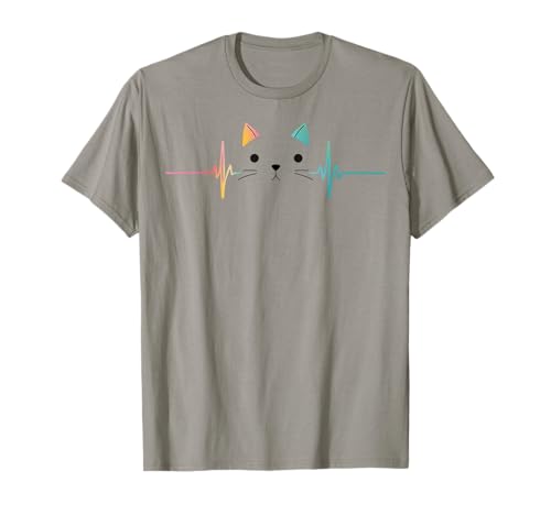Cat Heartbeat Face Minimal Rainbow Cute Kitty Pulse T-Shirt