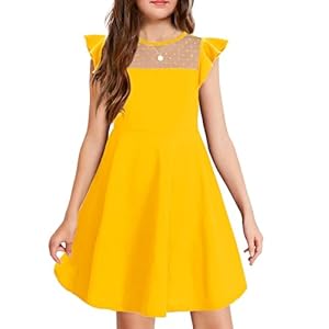 Arshiner Girls Dress Summer Ruffle Sleeve Mesh A Line Casual Party Dresses with Pockets 6-13 Years