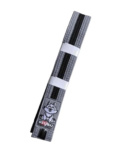 OSS Combat Sports BJJ Children Belt – IBJJF Approved, 100% Cotton, Lightweight, Durable Design, Competition-Ready, Perfect for Young Brazilian Jiu-Jitsu Practitioners. (Grey-Black, 250 cm)