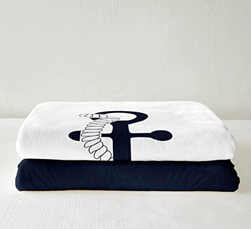 Couverture aventure marine bleu et blanc, cadeau idéal pour chambre d'enfant