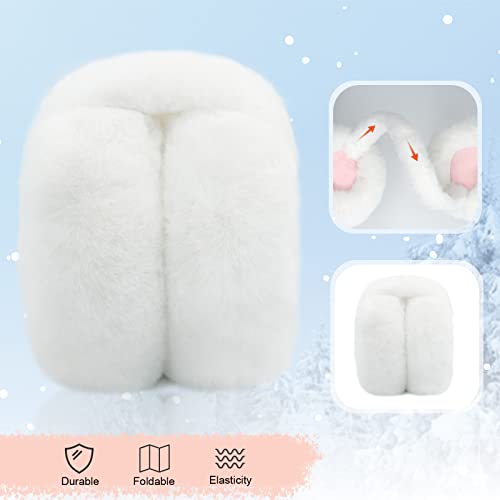 Pigbengo Foldable Ear Muffs For Women Cold Weather Fluffy Earmuffs Winter Warm Headband Cute Slouchy Ear Warmers (White) #TOP2