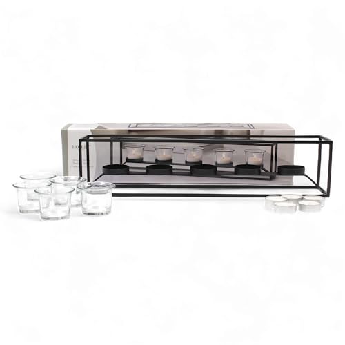 Image of Hosley 5 Cup Decorative Tealight Holder with Red Glass