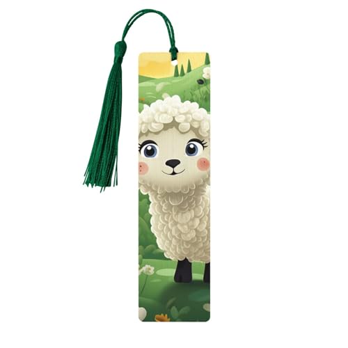 かわいい漫画の羊の木製しおり 5個 天然樺の木のしおり カラフルなタッセル付き パーソナライズされた木製ハンギングタグ オーナメント DIY クラフト しおり メンズ レディース 本好き向け