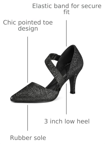 Image of mysoft Women's Pointed Toe Pumps Stiletto Heel Dress Shoes Wide Width | 3 Inch Stiletto Heel, Closed Toe, Wide Width, Elastic Strap, Comfortable, Daily, Wedding Party, Formal, Office Work Dressy