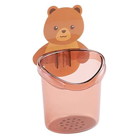 Cute Bear Free Punch Bathroom Storage Box, Toothbrush Holder Kids, Cup Toothbrush Holder, Wall Mounted Drill-Free Removable Toothpaste Razor Suction Holder, Bathroom Storage Organizer Caddy, Brown Cover