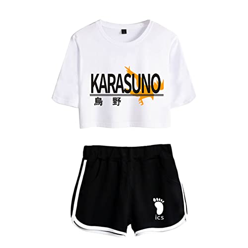 LKY STAR Haikyuu!! Femme Ensembles Shorts et Haut Animé Cosplay T-Shirt Karasuno High School Tops pour Fille XXS-XXL