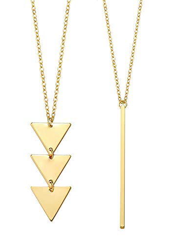 Fesciory 2 PCS Long Pendant Necklace for Women, Gold Bar Triangle Y Necklace Jewelry Set for Girls(2 Pcs Set)