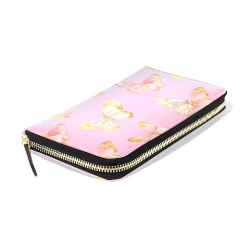 Long Wallets Leather Bifold Wallet for Women Butterfly Watercolor with Zipper Credit Card Holder Large Capacity3
