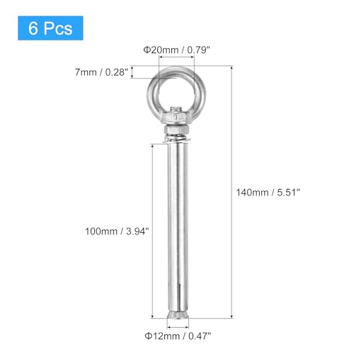Image of uxcell Ring Lifting Expansion Eyebolt, 6pcs M8x120mm 304 Stainless Steel Expansion Screw with Eye Ring for Concrete Brick Wall
